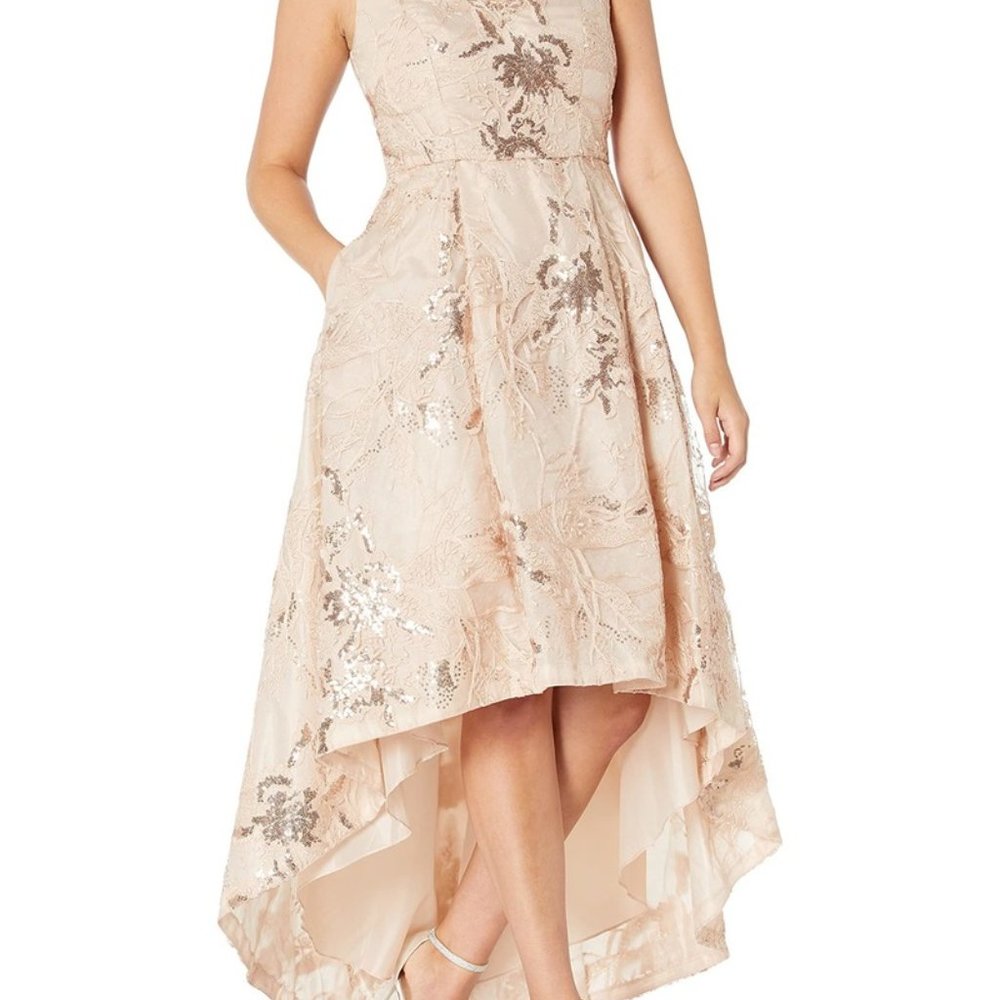 NWT Calvin Klein High-Lo Champagne Sequin V Neck Cocktail/Gown/Party/Bridal 6